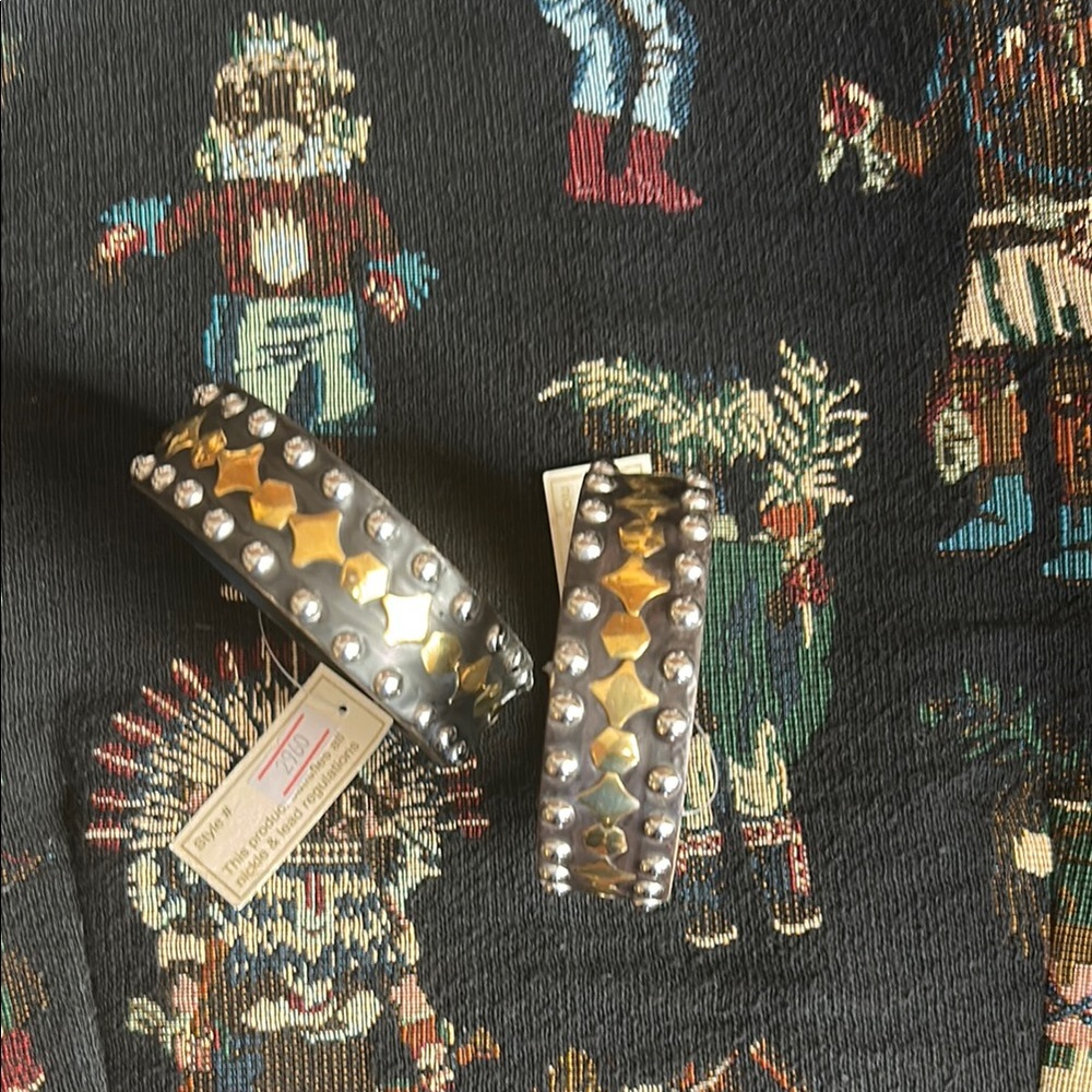Vintage Artisan Studded Wood Bangle Bracelet Set (2)